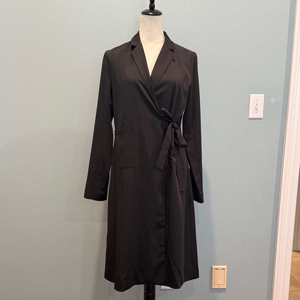 Fanco Tie Waist Single Button Black Trench Coat Medium